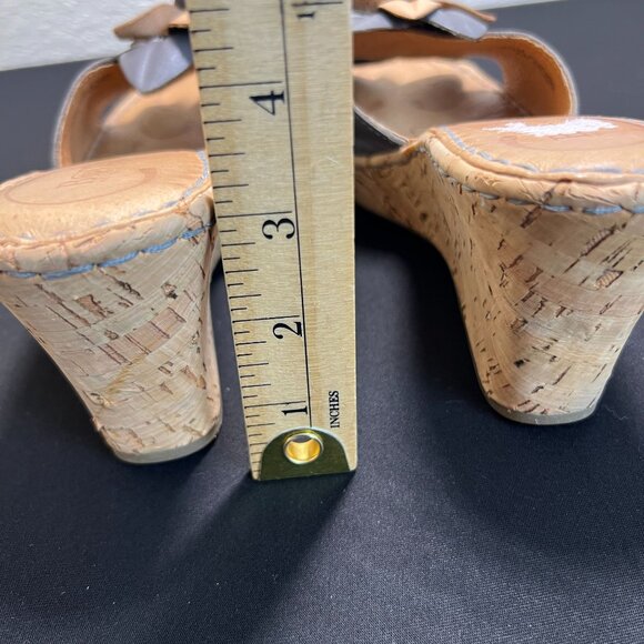 Born Women 9 M/W Leather Flower Wedge Sandals Slip Ons Cork Heel 3"  Beige Blue - Picture 10 of 14